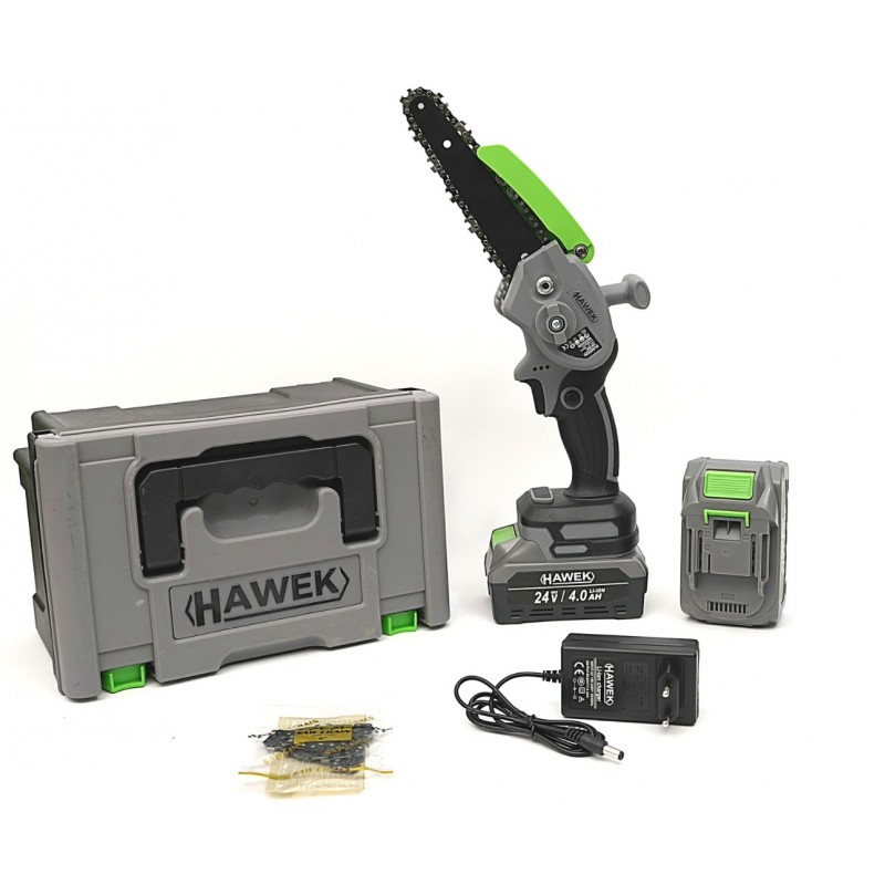 Акумулаторен мини верижен трион 24V 4Ah с 15 см шина HAWEK - цена
