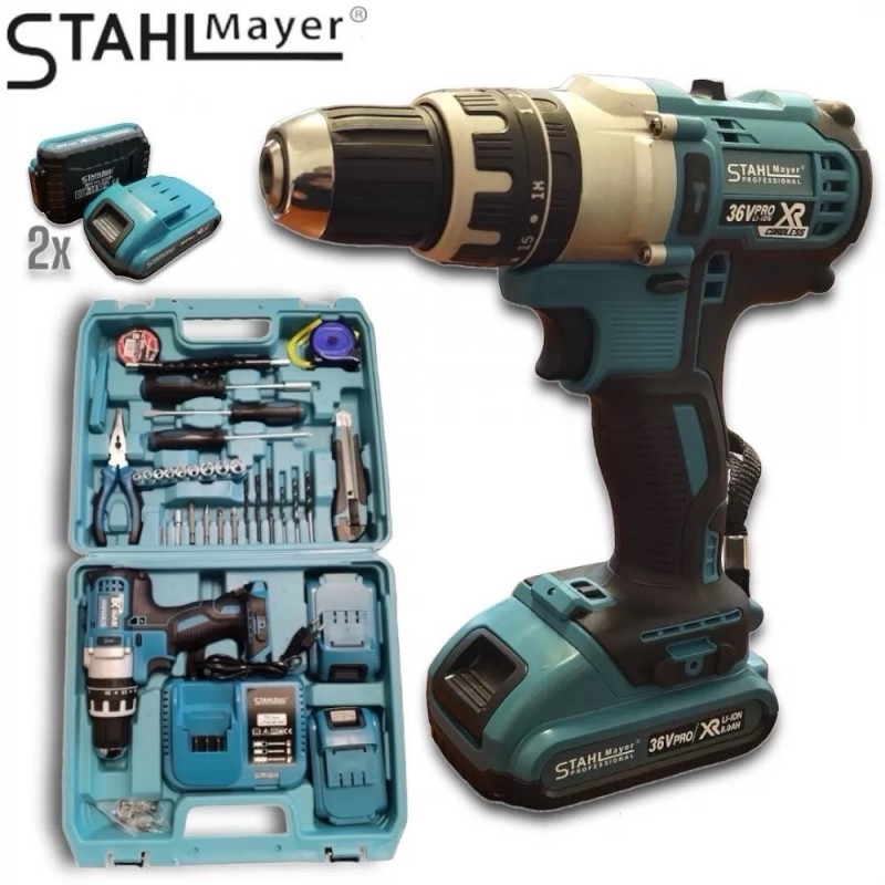 Акумулаторен Винтоверт Ударен- Бормашина  STAHLMAYER XR 36V 8,0AH Безчетков Безжичен + 40 Части Инструменти в Куфар - цена