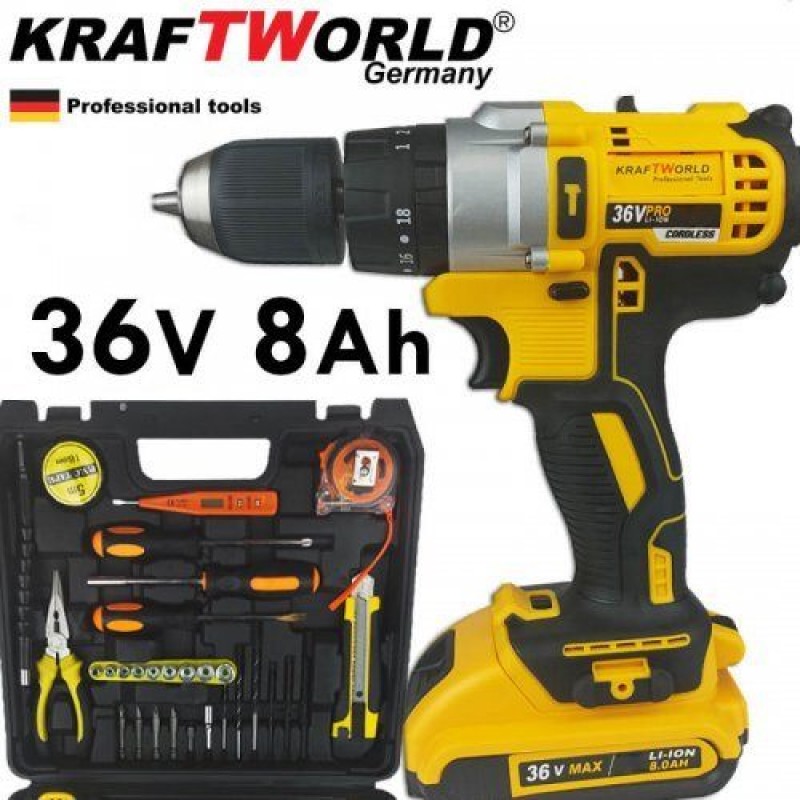 Ударен винтоверт KRAFT WORLD 36V + ПОДАРЪК LED фенер с 3 режима