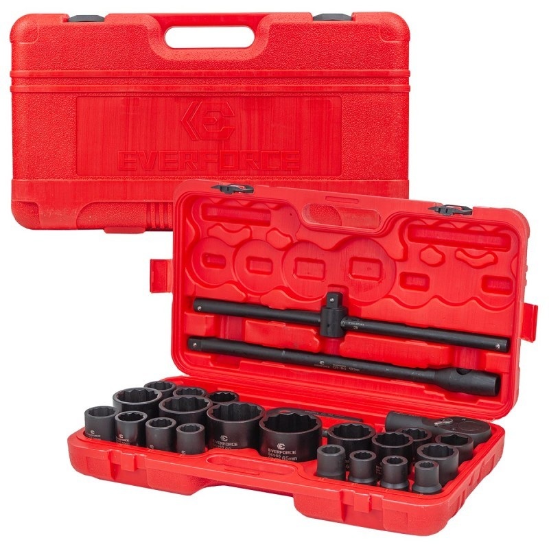 Ударно гедоре комплект EVERFORCE  26 части  12-стен (3/4"-1", 17-65 mm) - цена