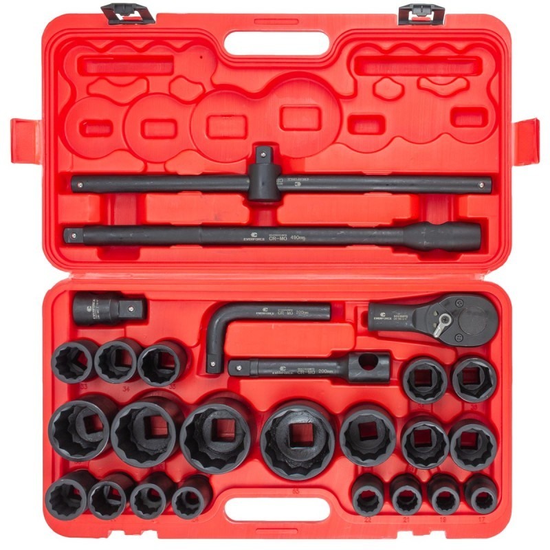 Ударно гедоре комплект EVERFORCE  26 части  12-стен (3/4"-1", 17-65 mm) - цена