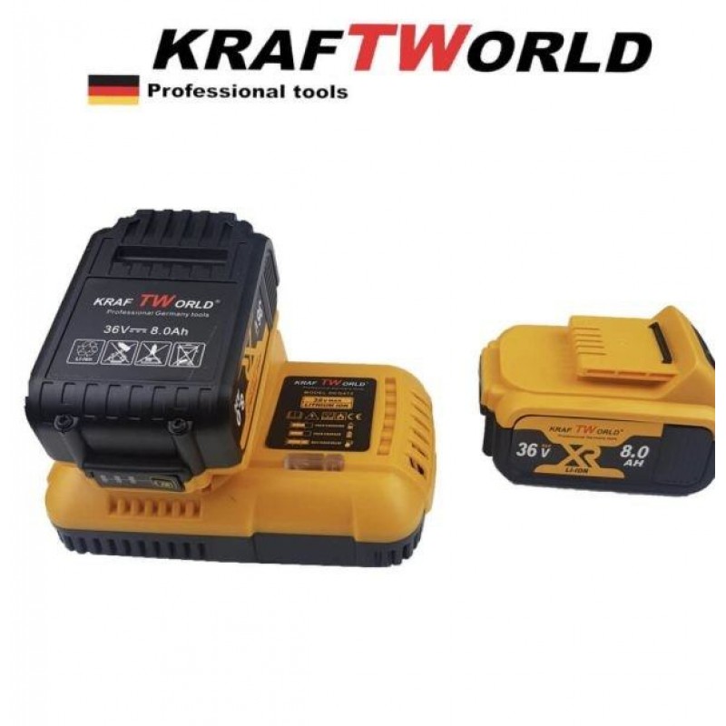 Акумулаторен ъглошлайф KRAFTWORLD 36V 8,0 Ah + 2 батерии и зарядно