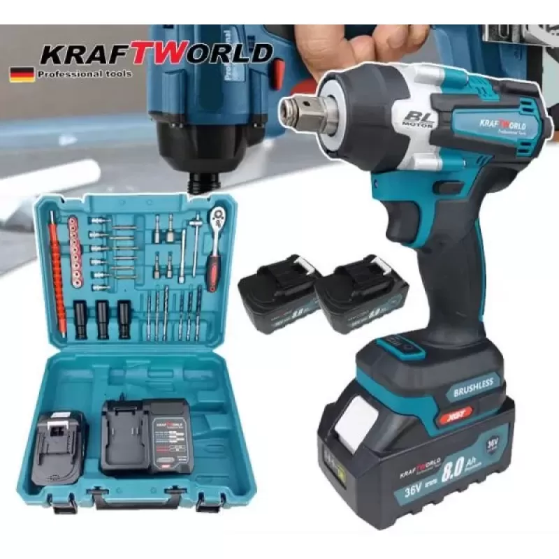Акумулаторен Ударен Гайковерт KRAFT WORLD 36V,8Ah + 35 Части Бонус
