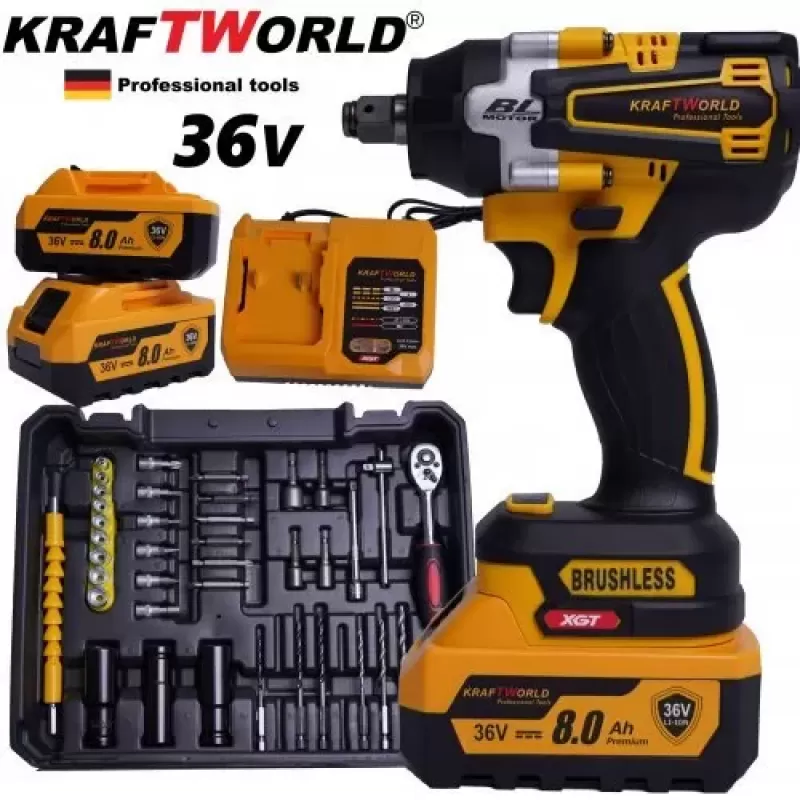 Акумулаторен Ударен Гайковерт KRAFT WORLD 36V,8Ah + 35 Части Бонус